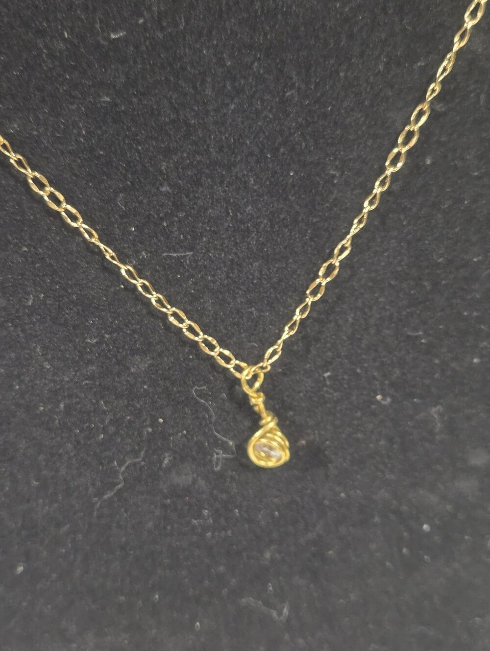 Handcrafted Delicate Gold-Tone Wire Wrapped Cubic Zirconia Necklace